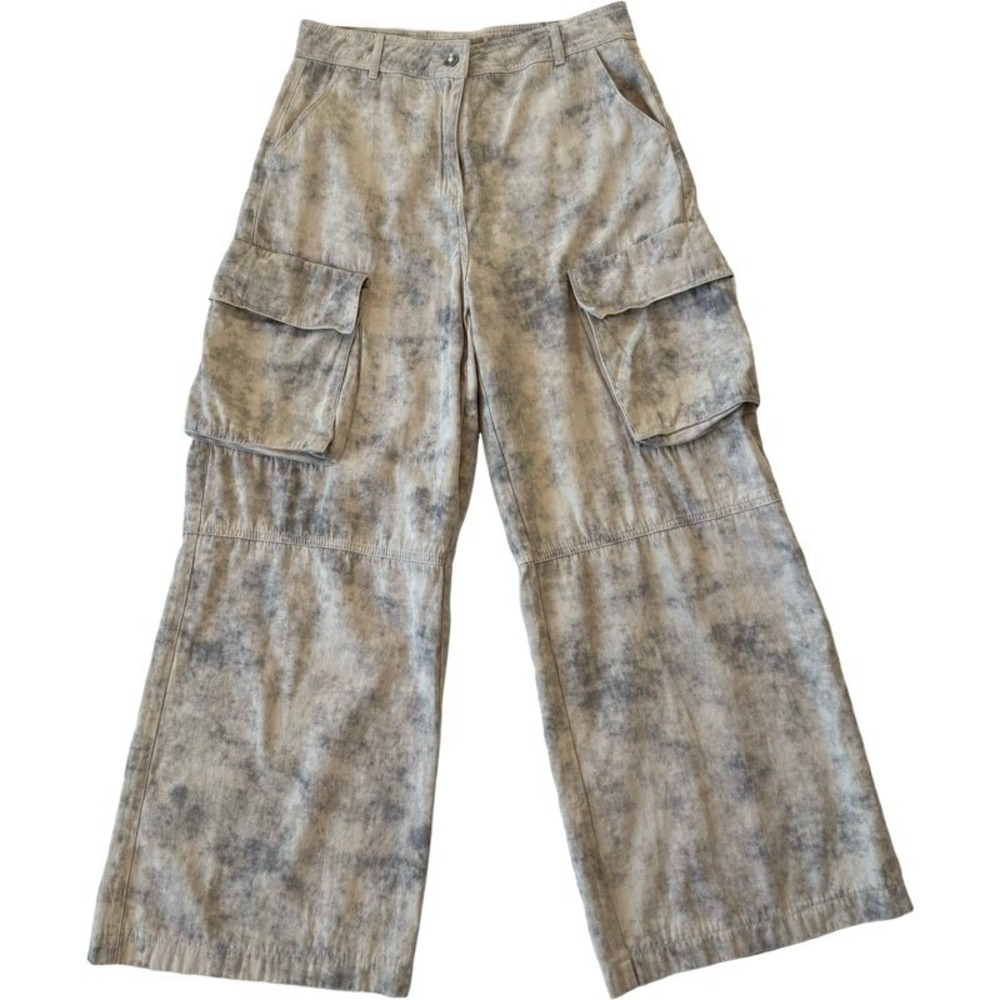 FREEMARKET Women's Cargo Pants Wide Leg Tie Dye Large Streetwear Y2K Artsy Boho - Picture 2 of 14